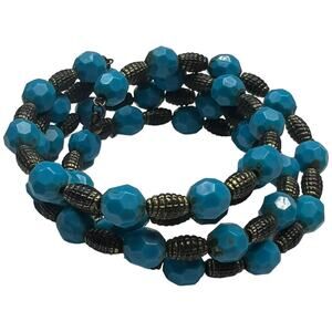 Turquoise Blue & Gunmetal Grey Beaded Wrap Bracelet